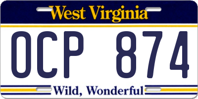 WV license plate OCP874