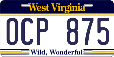 WV license plate OCP875