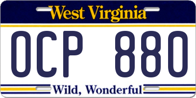 WV license plate OCP880