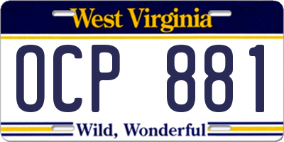 WV license plate OCP881