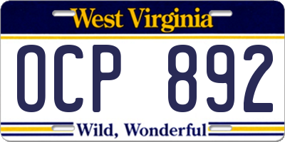 WV license plate OCP892
