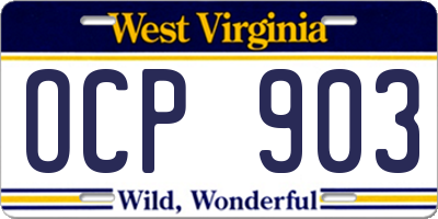WV license plate OCP903