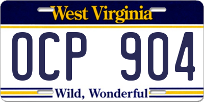 WV license plate OCP904
