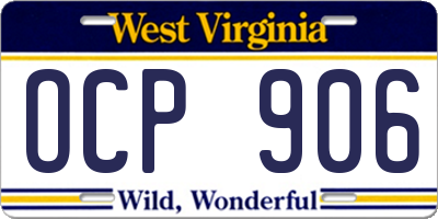 WV license plate OCP906