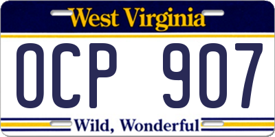 WV license plate OCP907