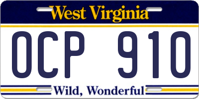 WV license plate OCP910