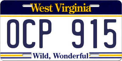 WV license plate OCP915