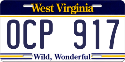 WV license plate OCP917