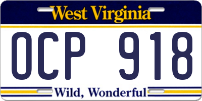 WV license plate OCP918