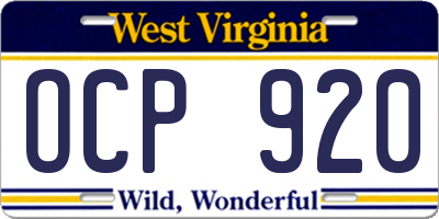 WV license plate OCP920