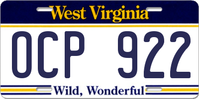 WV license plate OCP922
