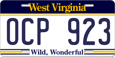 WV license plate OCP923