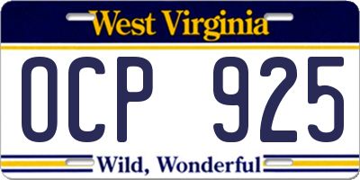 WV license plate OCP925