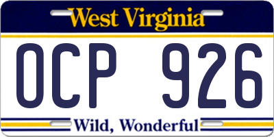 WV license plate OCP926