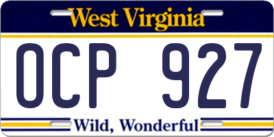 WV license plate OCP927