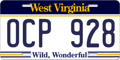 WV license plate OCP928