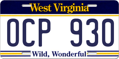 WV license plate OCP930