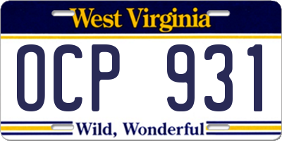 WV license plate OCP931