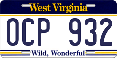 WV license plate OCP932