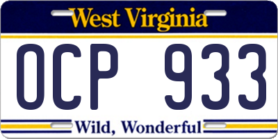 WV license plate OCP933