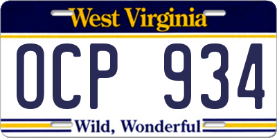 WV license plate OCP934