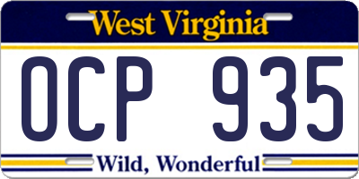 WV license plate OCP935