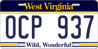 WV license plate OCP937