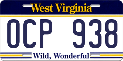 WV license plate OCP938