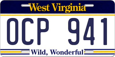 WV license plate OCP941