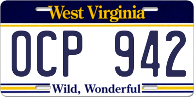 WV license plate OCP942