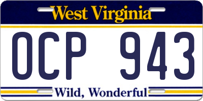 WV license plate OCP943