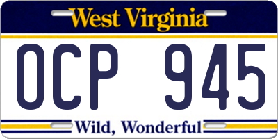 WV license plate OCP945