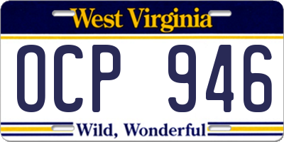WV license plate OCP946