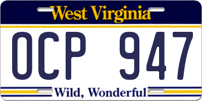 WV license plate OCP947
