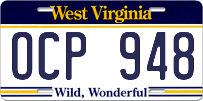 WV license plate OCP948