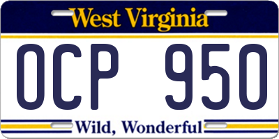 WV license plate OCP950