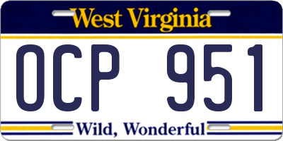 WV license plate OCP951