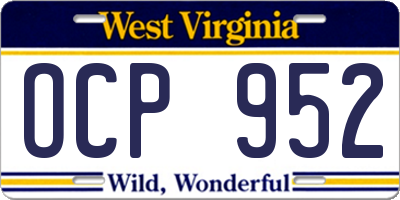 WV license plate OCP952
