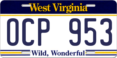 WV license plate OCP953
