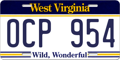 WV license plate OCP954