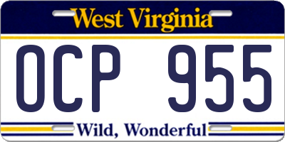 WV license plate OCP955