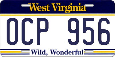 WV license plate OCP956