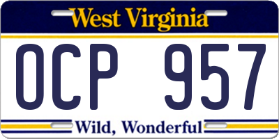 WV license plate OCP957
