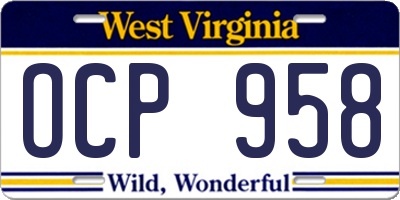 WV license plate OCP958