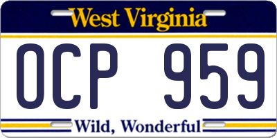 WV license plate OCP959