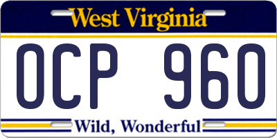 WV license plate OCP960