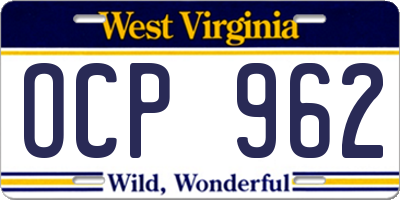 WV license plate OCP962