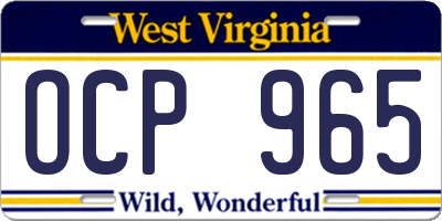 WV license plate OCP965