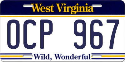 WV license plate OCP967