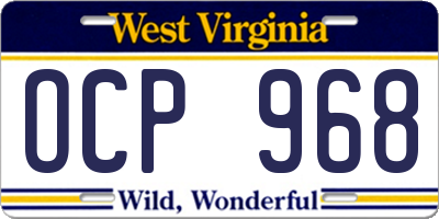 WV license plate OCP968